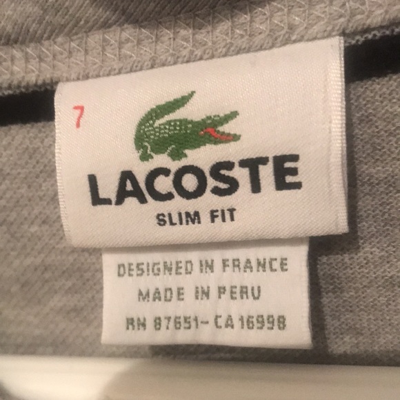 Fantastic Lacoste Textured Long Sleeve Shirt Grey w/ black stripes Slim Fit SZ 7 - Picture 4 of 4